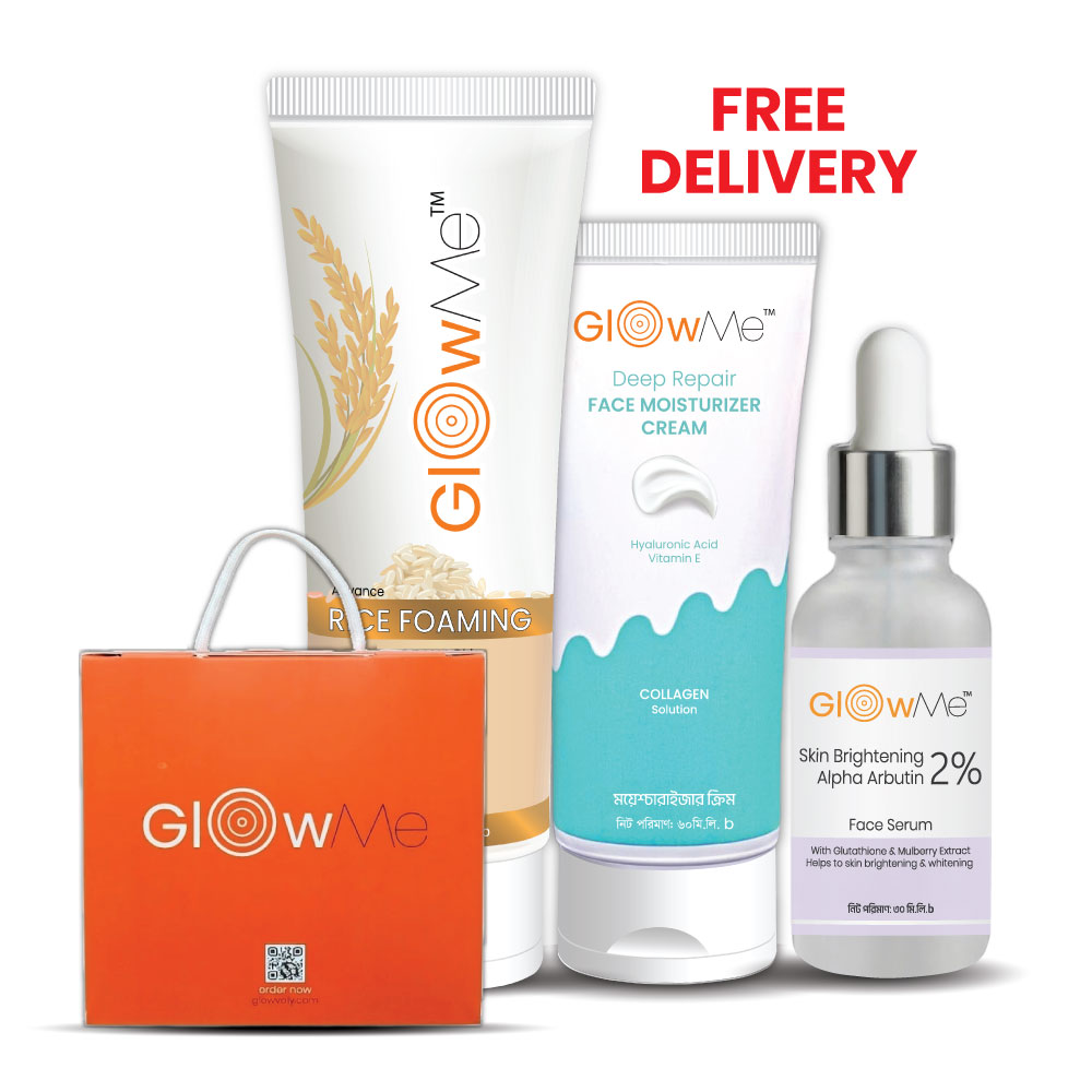Brightening Box Glowme Rice Foaming Facewash, GlowMe Whitening Serum & Deep Repair Moisturizer Cream